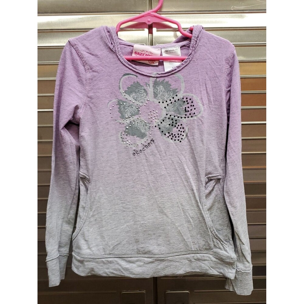 Skechers Girls Lavender Ombre Hoodie Floral Sequin Accent